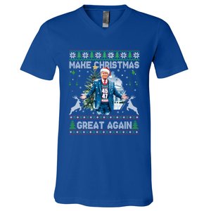 Make Christmas Great Again Ugly Funny Trump 47 Xmas Meaningful Gift V-Neck T-Shirt