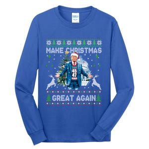 Make Christmas Great Again Ugly Funny Trump 47 Xmas Meaningful Gift Tall Long Sleeve T-Shirt