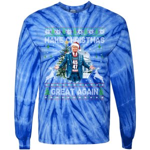 Make Christmas Great Again Ugly Funny Trump 47 Xmas Meaningful Gift Tie-Dye Long Sleeve Shirt