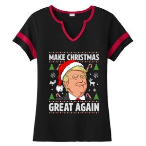 Make Christmas Great Again Funny Trump Ugly Christmas Gift Ladies Halftime Notch Neck Tee