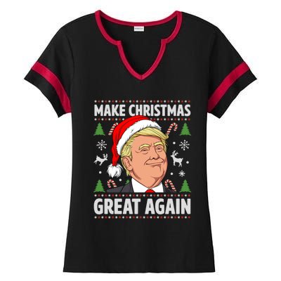 Make Christmas Great Again Funny Trump Ugly Christmas Gift Ladies Halftime Notch Neck Tee