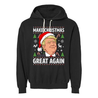 Make Christmas Great Again Funny Trump Ugly Christmas Gift Garment-Dyed Fleece Hoodie