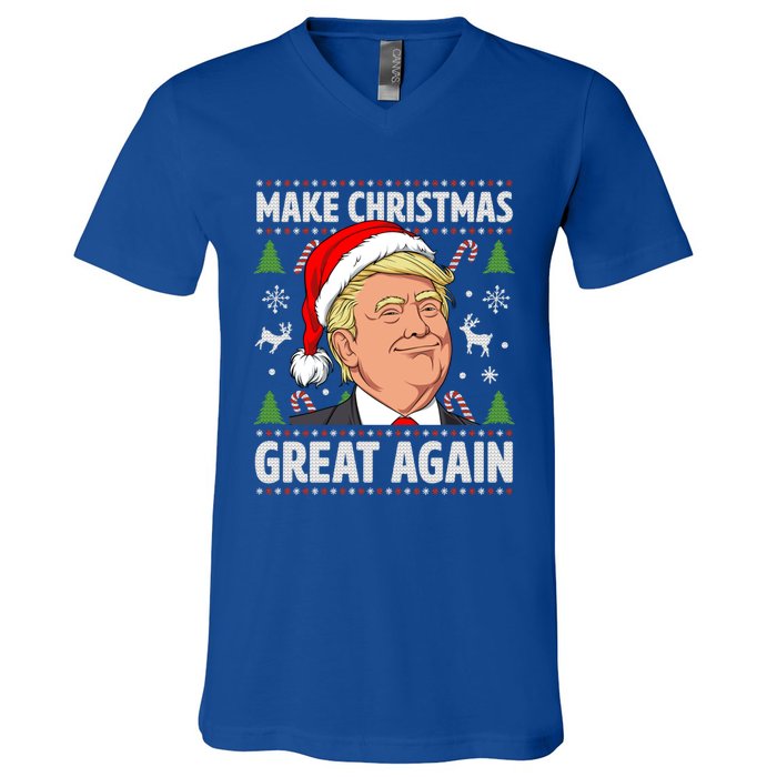 Make Christmas Great Again Funny Trump Ugly Christmas Gift V-Neck T-Shirt