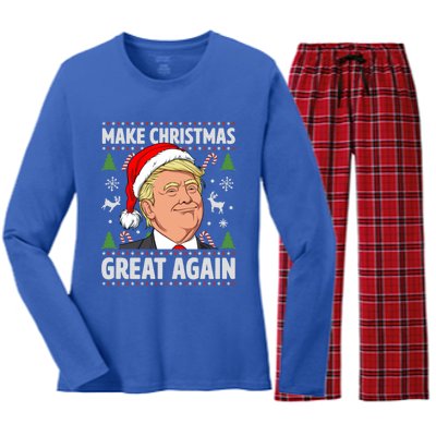 Make Christmas Great Again Funny Trump Ugly Christmas Gift Women's Long Sleeve Flannel Pajama Set 