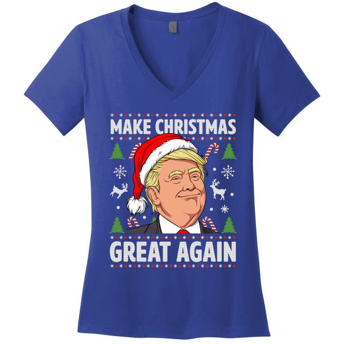 Make Christmas Great Again Funny Trump Ugly Christmas Gift Women's V-Neck T-Shirt