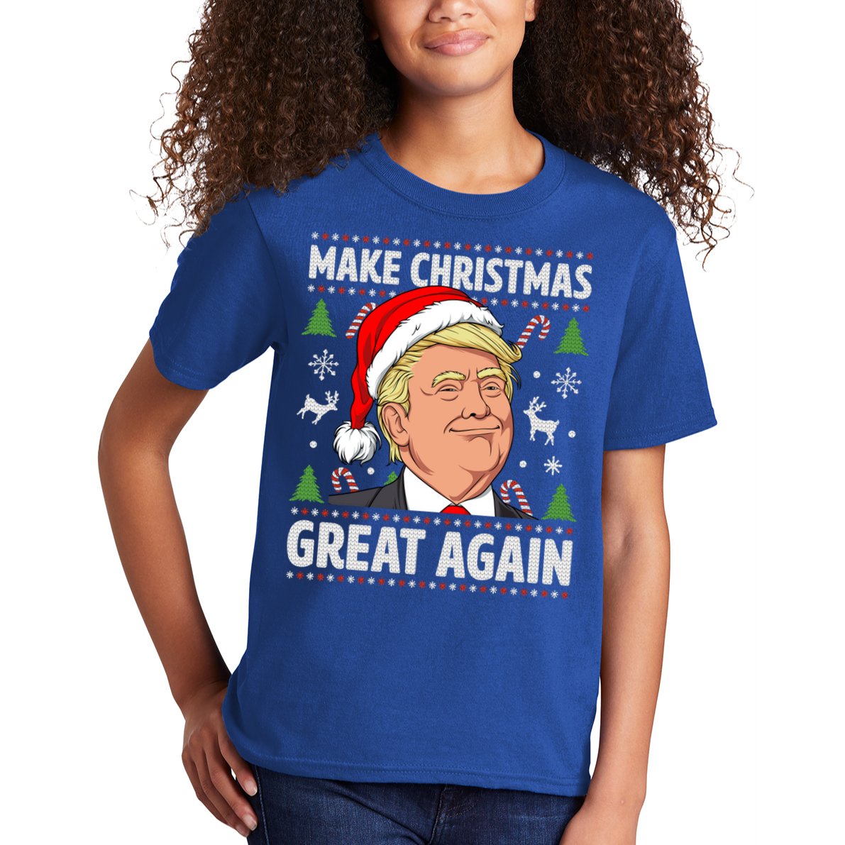 Make Christmas Great Again Funny Trump Ugly Christmas Gift Kids T-Shirt