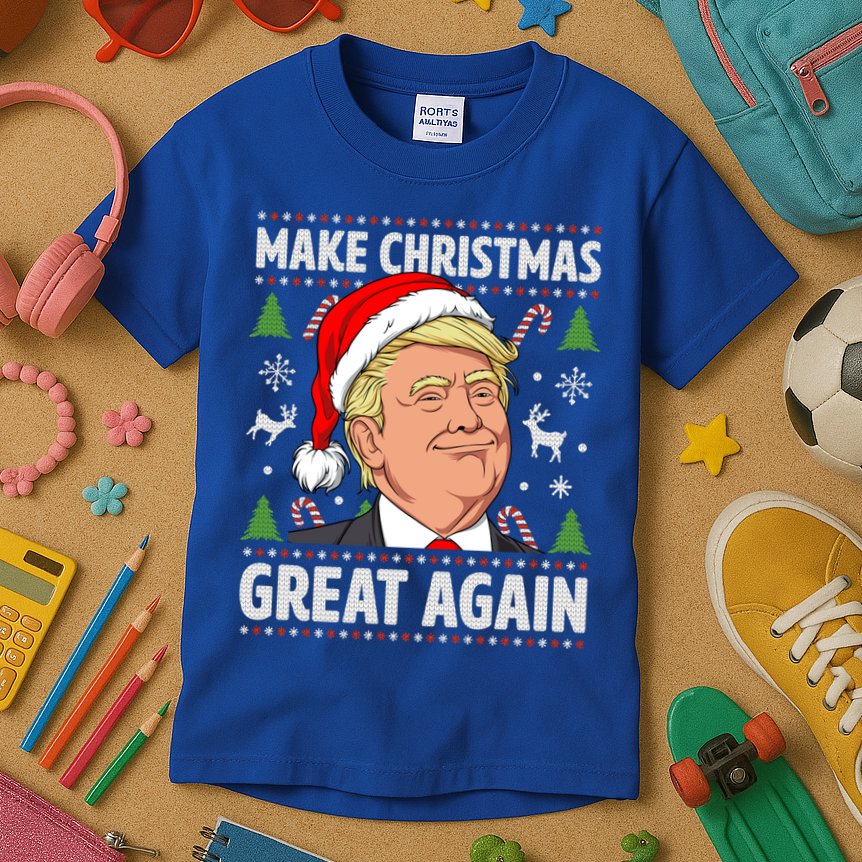 Make Christmas Great Again Funny Trump Ugly Christmas Gift Kids T-Shirt