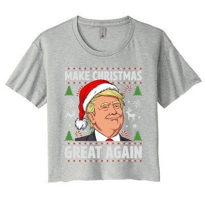 Make Christmas Great Again Funny Trump Ugly Christmas Gift Women's Crop Top Tee