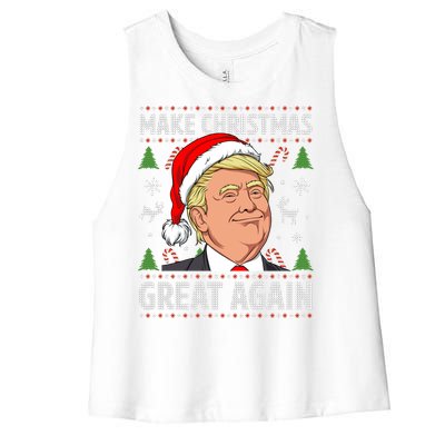 Make Christmas Great Again Funny Trump Ugly Christmas Gift Women's Racerback Cropped Tank