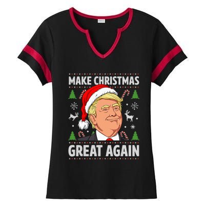 Make Christmas Great Again Funny Trump Ugly Christmas Ladies Halftime Notch Neck Tee