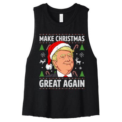 Make Christmas Great Again Funny Trump Ugly Christmas Women's Racerback Cropped Tank