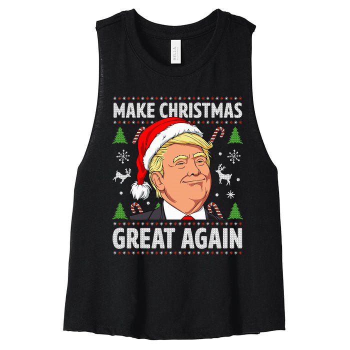 Make Christmas Great Again Funny Trump Ugly Christmas Women's Racerback Cropped Tank