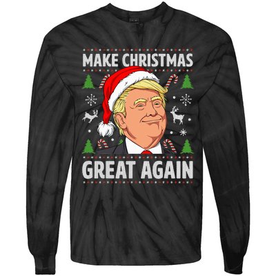 Make Christmas Great Again Funny Trump Ugly Christmas Tie-Dye Long Sleeve Shirt