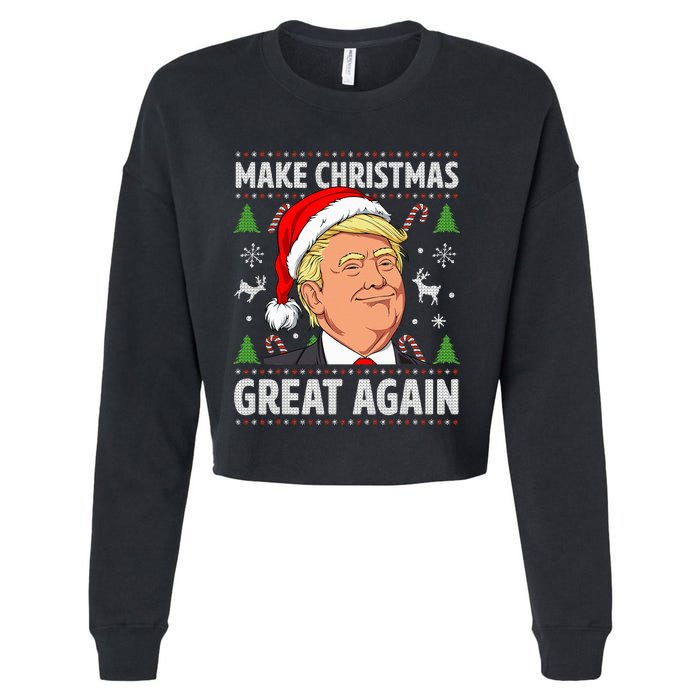 Make Christmas Great Again Funny Trump Ugly Christmas Cropped Pullover Crew