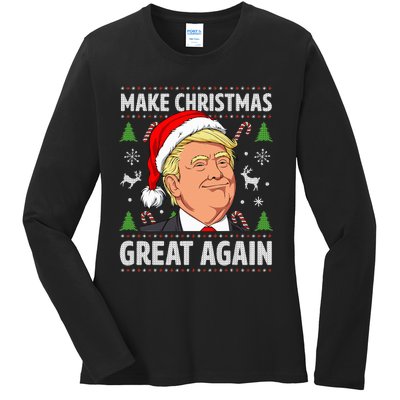 Make Christmas Great Again Funny Trump Ugly Christmas Ladies Long Sleeve Shirt