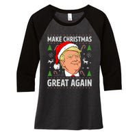 Make Christmas Great Again Funny Trump Ugly Christmas Women's Tri-Blend 3/4-Sleeve Raglan Shirt