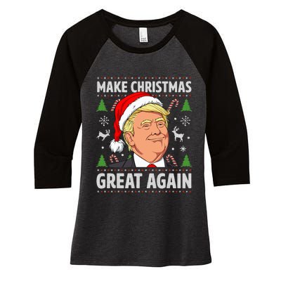 Make Christmas Great Again Funny Trump Ugly Christmas Women's Tri-Blend 3/4-Sleeve Raglan Shirt