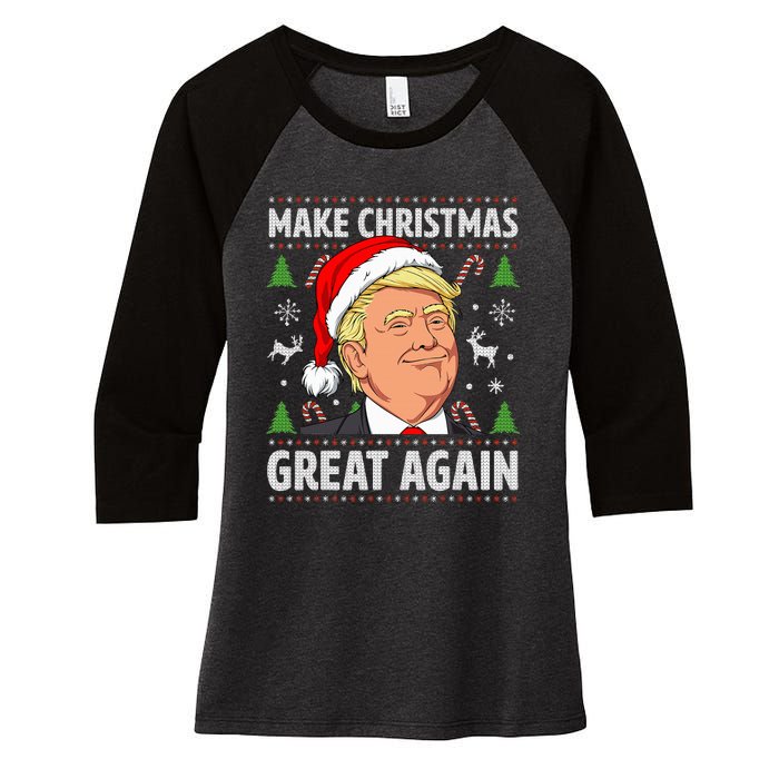 Make Christmas Great Again Funny Trump Ugly Christmas Women's Tri-Blend 3/4-Sleeve Raglan Shirt