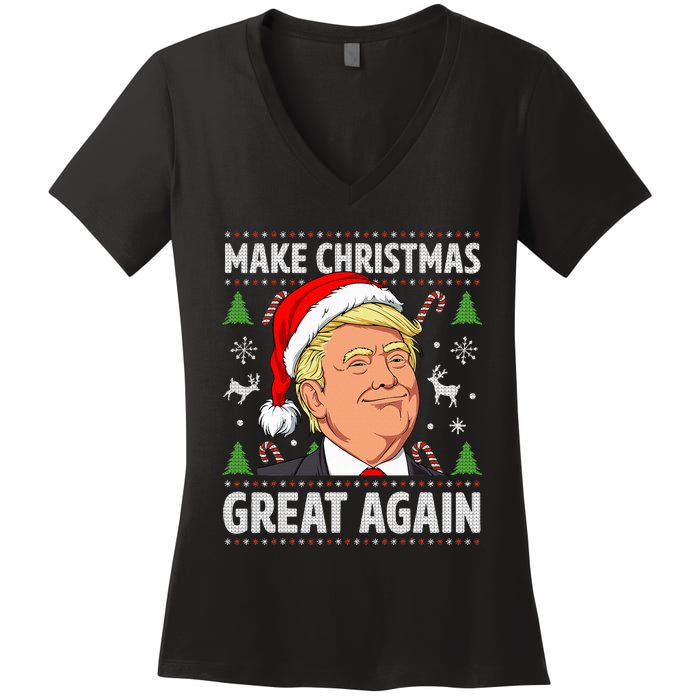 Make Christmas Great Again Funny Trump Ugly Christmas Women's V-Neck T-Shirt