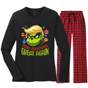 Make Christmas Great Again Donald Trump Xmas Funny Gift Women's Long Sleeve Flannel Pajama Set 