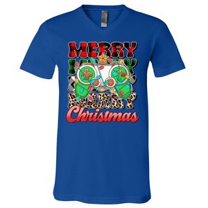 Merry Christmas Gamer Game Controler Christmas Tree Lights Gift V-Neck T-Shirt