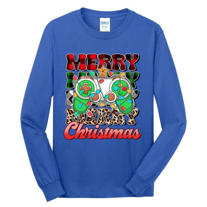 Merry Christmas Gamer Game Controler Christmas Tree Lights Gift Tall Long Sleeve T-Shirt