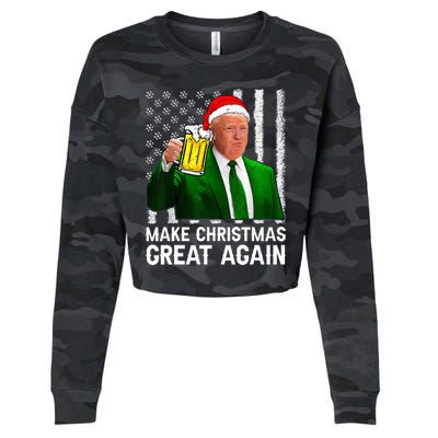 Make Christmas Great Again Beer Drinking Xmas Trump Cropped Pullover Crew