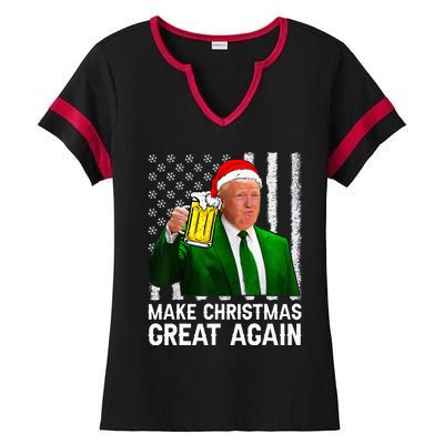 Make Christmas Great Again Beer Drinking Xmas Trump Ladies Halftime Notch Neck Tee