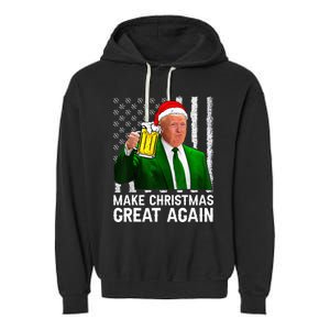 Make Christmas Great Again Beer Drinking Xmas Trump Garment-Dyed Fleece Hoodie