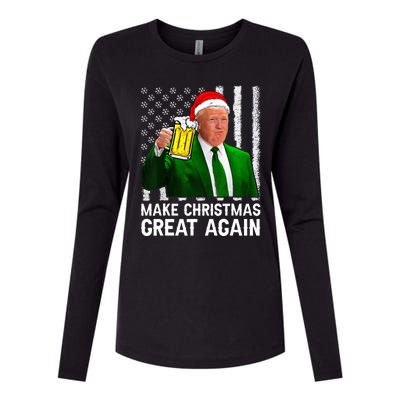 Make Christmas Great Again Beer Drinking Xmas Trump Womens Cotton Relaxed Long Sleeve T-Shirt