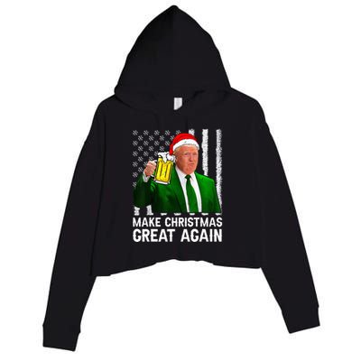 Make Christmas Great Again Beer Drinking Xmas Trump Crop Fleece Hoodie