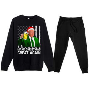 Make Christmas Great Again Beer Drinking Xmas Trump Premium Crewneck Sweatsuit Set