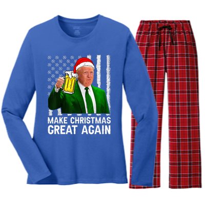 Make Christmas Great Again Beer Drinking Xmas Trump Women's Long Sleeve Flannel Pajama Set 