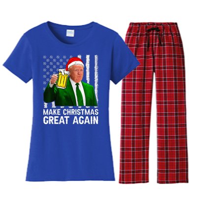 Make Christmas Great Again Beer Drinking Xmas Trump Women's Flannel Pajama Set