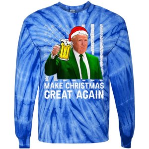 Make Christmas Great Again Beer Drinking Xmas Trump Tie-Dye Long Sleeve Shirt