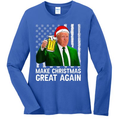 Make Christmas Great Again Beer Drinking Xmas Trump Ladies Long Sleeve Shirt