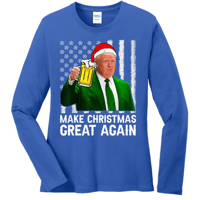 Make Christmas Great Again Beer Drinking Xmas Trump Ladies Long Sleeve Shirt