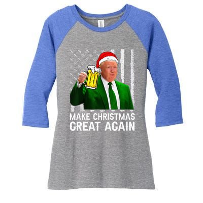 Make Christmas Great Again Beer Drinking Xmas Trump Women's Tri-Blend 3/4-Sleeve Raglan Shirt