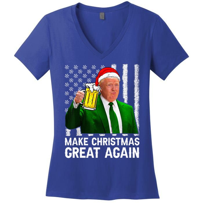 Make Christmas Great Again Beer Drinking Xmas Trump Women's V-Neck T-Shirt