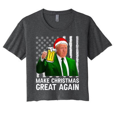 Make Christmas Great Again Beer Drinking Xmas Trump Women's Crop Top Tee