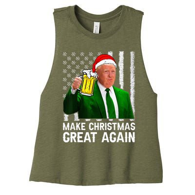 Make Christmas Great Again Beer Drinking Xmas Trump Women's Racerback Cropped Tank