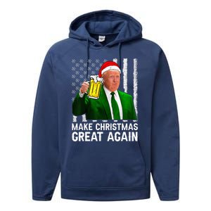 Make Christmas Great Again Beer Drinking Xmas Trump Performance Fleece Hoodie