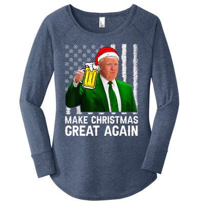 Make Christmas Great Again Beer Drinking Xmas Trump Women's Perfect Tri Tunic Long Sleeve Shirt