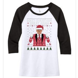 Make Christmas Great Again Trump Pajamas Ugly Women's Tri-Blend 3/4-Sleeve Raglan Shirt