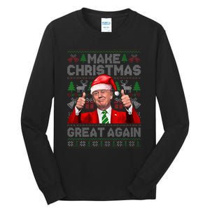 Make Christmas Great Again Funny Trump Xmas Snow Pajama Ugly Tall Long Sleeve T-Shirt