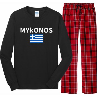 Mykonos City Greece Greek Flag Print Long Sleeve Pajama Set