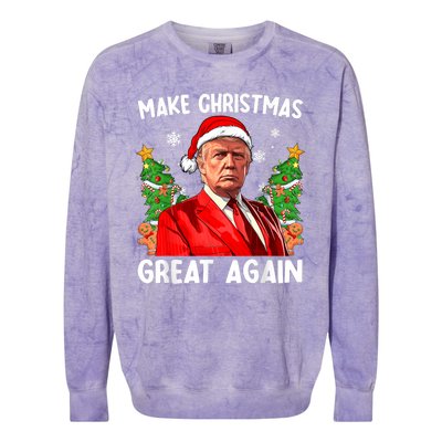 Make Christmas Great Again Funny Santa Trump 2024 Colorblast Crewneck Sweatshirt