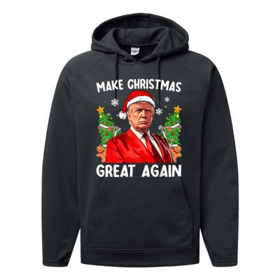 Make Christmas Great Again Funny Santa Trump 2024 Performance Fleece Hoodie