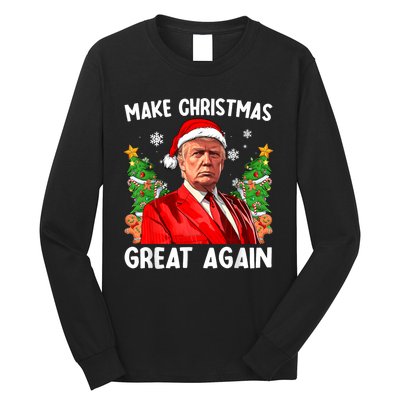 Make Christmas Great Again Funny Santa Trump 2024 Long Sleeve Shirt