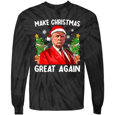 Make Christmas Great Again Funny Santa Trump 2024 Tie-Dye Long Sleeve Shirt